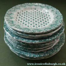 Load image into Gallery viewer, RARE Antique Lot of Transfer Printed MINATURE Child's Nursery Round Plates. Green Stars Pattern
