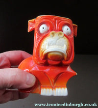 Load image into Gallery viewer, 1920s Antique Porcelain Miniature Vase or Match Holder in the Form on a Bright Orange Art Deco Bulldog
