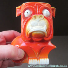 Load image into Gallery viewer, 1920s Antique Porcelain Miniature Vase or Match Holder in the Form on a Bright Orange Art Deco Bulldog
