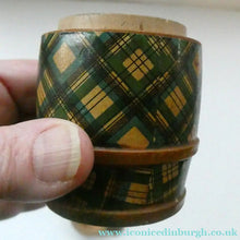 Load image into Gallery viewer,  Antique Victorian Scottish Mauchline Ware TARTANWARE Bank or Money Box in the Shape of a Barrel
