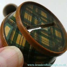 Load image into Gallery viewer,  Antique Victorian Scottish Mauchline Ware TARTANWARE Bank or Money Box in the Shape of a Barrel
