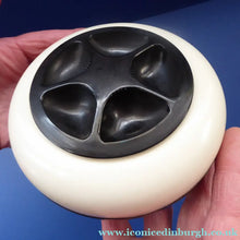 Load image into Gallery viewer, Rare Art Deco Early BEX Bakelite Lidded Box / Powder Bowl. The top section is white &amp; the bottom half is black
