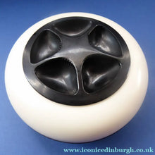 Load image into Gallery viewer, Rare Art Deco Early BEX Bakelite Lidded Box / Powder Bowl. The top section is white &amp; the bottom half is black

