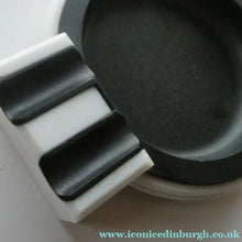 Load image into Gallery viewer, Rare Art Deco Early Black and White Plastic / Bakelite Ashtray; c 1936
