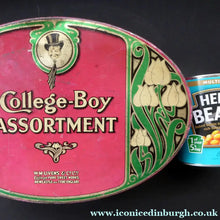 Load image into Gallery viewer, Rare Early 20th Century Art Nouveau Large Toffee Tin - College Boy Assortment by W M Livens &amp; Co Ltd (Newcastle)
