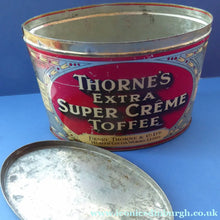 Load image into Gallery viewer, Early 20th Century Art Nouveau Thorne's Extra Super Creme Advertising Toffee Tin; c 1910
