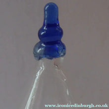 Load image into Gallery viewer, RARE GEORGIAN GLASS Bird Feeder with a Small Bristol Blue Finial; 1830s
