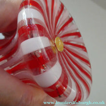 Load image into Gallery viewer, ITALIAN "A Canne" Decanter Red and White Stripes Bottle Vase. Attributed to Fratello Toso. 17 3/4 inches
