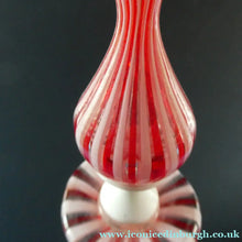 Load image into Gallery viewer, ITALIAN "A Canne" Decanter Red and White Stripes Bottle Vase. Attributed to Fratello Toso. 17 3/4 inches
