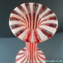 Load image into Gallery viewer, ITALIAN "A Canne" Decanter Red and White Stripes Bottle Vase. Attributed to Fratello Toso. 17 3/4 inches
