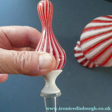Load image into Gallery viewer, ITALIAN "A Canne" Decanter Red and White Stripes Bottle Vase. Attributed to Fratello Toso. 17 3/4 inches
