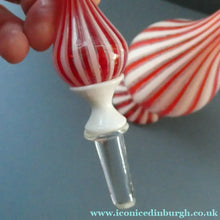Load image into Gallery viewer, ITALIAN "A Canne" Decanter Red and White Stripes Bottle Vase. Attributed to Fratello Toso. 17 3/4 inches

