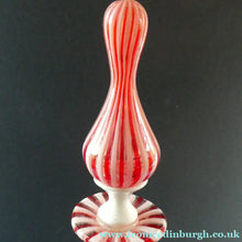 Load image into Gallery viewer, ITALIAN "A Canne" Decanter Red and White Stripes Bottle Vase. Attributed to Fratello Toso. 17 3/4 inches
