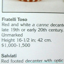 Load image into Gallery viewer, Vintage ITALIAN ’A Canne’ Decanter Red and White Stripes Bottle Vase. Attributed to Fratello Toso. 17 3/4 inches
