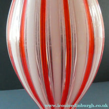 Load image into Gallery viewer, ITALIAN "A Canne" Decanter Red and White Stripes Bottle Vase. Attributed to Fratello Toso. 17 3/4 inches
