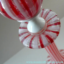 Load image into Gallery viewer, ITALIAN "A Canne" Decanter Red and White Stripes Bottle Vase. Attributed to Fratello Toso. 17 3/4 inches
