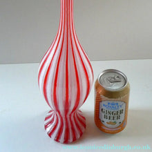Load image into Gallery viewer, ITALIAN "A Canne" Decanter Red and White Stripes Bottle Vase. Attributed to Fratello Toso. 17 3/4 inches
