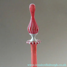 Load image into Gallery viewer, ITALIAN "A Canne" Decanter Red and White Stripes Bottle Vase. Attributed to Fratello Toso. 17 3/4 inches
