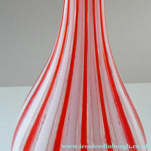 Load image into Gallery viewer, ITALIAN "A Canne" Decanter Red and White Stripes Bottle Vase. Attributed to Fratello Toso. 17 3/4 inches
