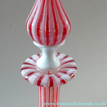 Load image into Gallery viewer, ITALIAN "A Canne" Decanter Red and White Stripes Bottle Vase. Attributed to Fratello Toso. 17 3/4 inches
