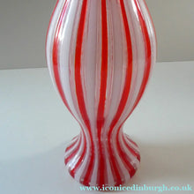 Load image into Gallery viewer, ITALIAN "A Canne" Decanter Red and White Stripes Bottle Vase. Attributed to Fratello Toso. 17 3/4 inches
