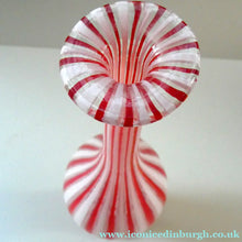 Load image into Gallery viewer, ITALIAN "A Canne" Decanter Red and White Stripes Bottle Vase. Attributed to Fratello Toso. 17 3/4 inches
