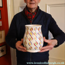 Load image into Gallery viewer, RARE Large 1950s Freeform Poole Vase with Sought-After Harlequin Pattern. Height 8 inches
