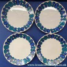 Load image into Gallery viewer, Rare Norwegian FIGGJO FLINT Saturn Pattern FOUR Dessert Plates: 8 inches. Kirsten Dekor Range;  1960s
