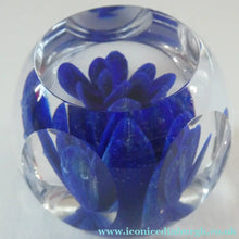 Load image into Gallery viewer,  Perthshire Glass Floral Paperweight (PP133A) with Blue Flower Heads and Facets
