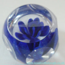 Load image into Gallery viewer,  Perthshire Glass Floral Paperweight (PP133A) with Blue Flower Heads and Facets
