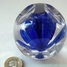 Load image into Gallery viewer,  Perthshire Glass Floral Paperweight (PP133A) with Blue Flower Heads and Facets
