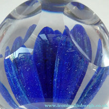 Load image into Gallery viewer,  Perthshire Glass Floral Paperweight (PP133A) with Blue Flower Heads and Facets

