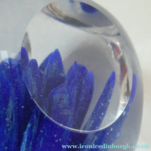 Load image into Gallery viewer,  Perthshire Glass Floral Paperweight (PP133A) with Blue Flower Heads and Facets
