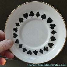 Load image into Gallery viewer, Six Spode Bone China Espresso Cups and Saucers. Playing Cards Pattern
