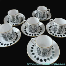 Load image into Gallery viewer, Six Spode Bone China Espresso Cups and Saucers. Playing Cards Pattern
