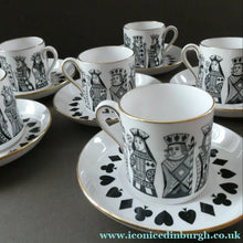 Load image into Gallery viewer, Six Spode Bone China Espresso Cups and Saucers. Playing Cards Pattern
