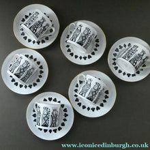 Load image into Gallery viewer, Six Spode Bone China Espresso Cups and Saucers. Playing Cards Pattern
