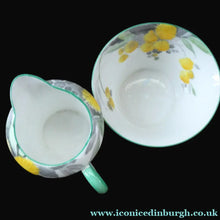 Load image into Gallery viewer, SHELLEY 1930s Art Deco Milk Jug and Open Sugar Bowl. Regal Acacia Pattern with Yellow Flowers
