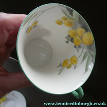 Load image into Gallery viewer, SHELLEY 1930s Art Deco TRIO (Cup, Saucer &amp; Side Plate). Regal Acacia Pattern with Yellow Flowers

