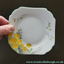 Load image into Gallery viewer, SHELLEY 1930s Art Deco TRIO (Cup, Saucer &amp; Side Plate). Regal Acacia Pattern with Yellow Flowers
