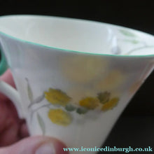 Load image into Gallery viewer, SHELLEY 1930s Art Deco TRIO (Cup, Saucer &amp; Side Plate). Regal Acacia Pattern with Yellow Flowers
