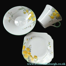 Load image into Gallery viewer, SHELLEY 1930s Art Deco TRIO (Cup, Saucer &amp; Side Plate). Regal Acacia Pattern with Yellow Flowers
