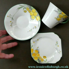 Load image into Gallery viewer, SHELLEY 1930s Art Deco TRIO (Cup, Saucer &amp; Side Plate). Regal Acacia Pattern with Yellow Flowers
