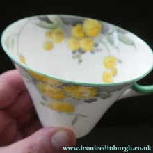 Load image into Gallery viewer, SHELLEY 1930s Art Deco TRIO (Cup, Saucer &amp; Side Plate). Regal Acacia Pattern with Yellow Flowers

