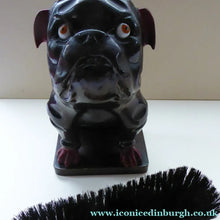 Load image into Gallery viewer, Antique Carved Wood Edwardian English BULLDOG Clothes Brush Holder: and Original Bristle Brush
