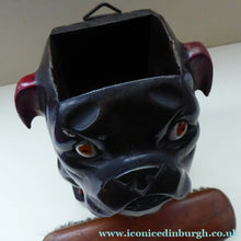 Load image into Gallery viewer, Antique Carved Wood Edwardian English BULLDOG Clothes Brush Holder: and Original Bristle Brush
