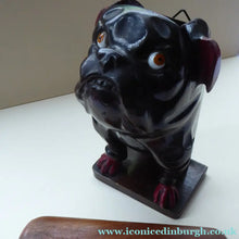 Load image into Gallery viewer, Antique Carved Wood Edwardian English BULLDOG Clothes Brush Holder: and Original Bristle Brush
