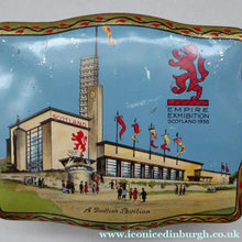 Load image into Gallery viewer, Rare Survivor Glasgow Empire Exhibition Sweetie Tin 1938; with an Image of the Scottish Pavilion
