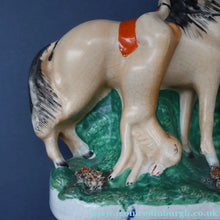 Load image into Gallery viewer, RARE 19th Century Staffordshire Figurine  of a Scottish Gamekeeper with his Horse &amp; Deer
