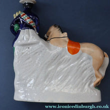 Load image into Gallery viewer, RARE 19th Century Staffordshire Figurine  of a Scottish Gamekeeper with his Horse &amp; Deer
